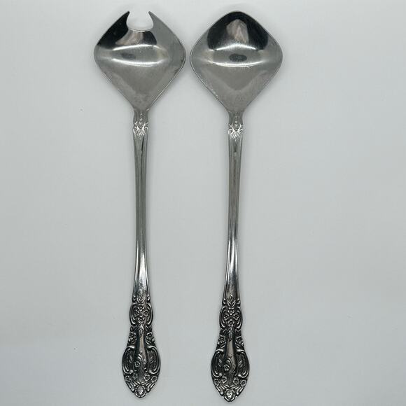 Springtime 2pc Stainless Salad Serving Set Utensils Flatware Fork Spoon Japan - Picture 1 of 6
